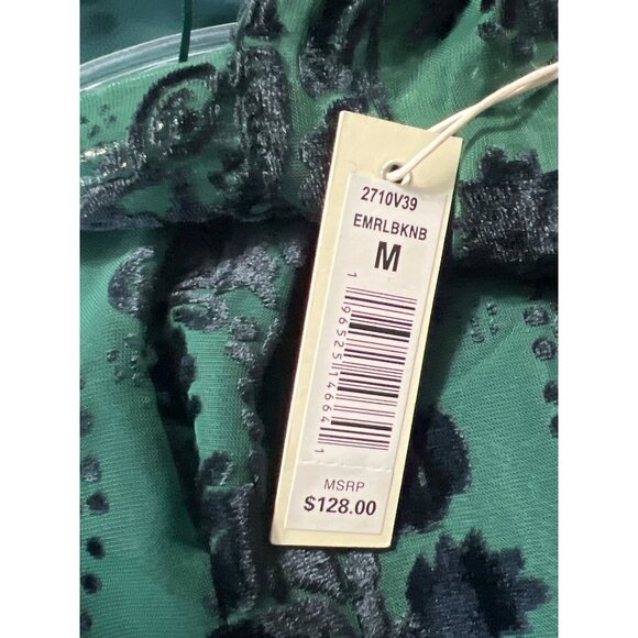 Max Studio Emerald Green & Black Velvet Burnout High Neck Tie Halter Tank Top M - Picture 4 of 8